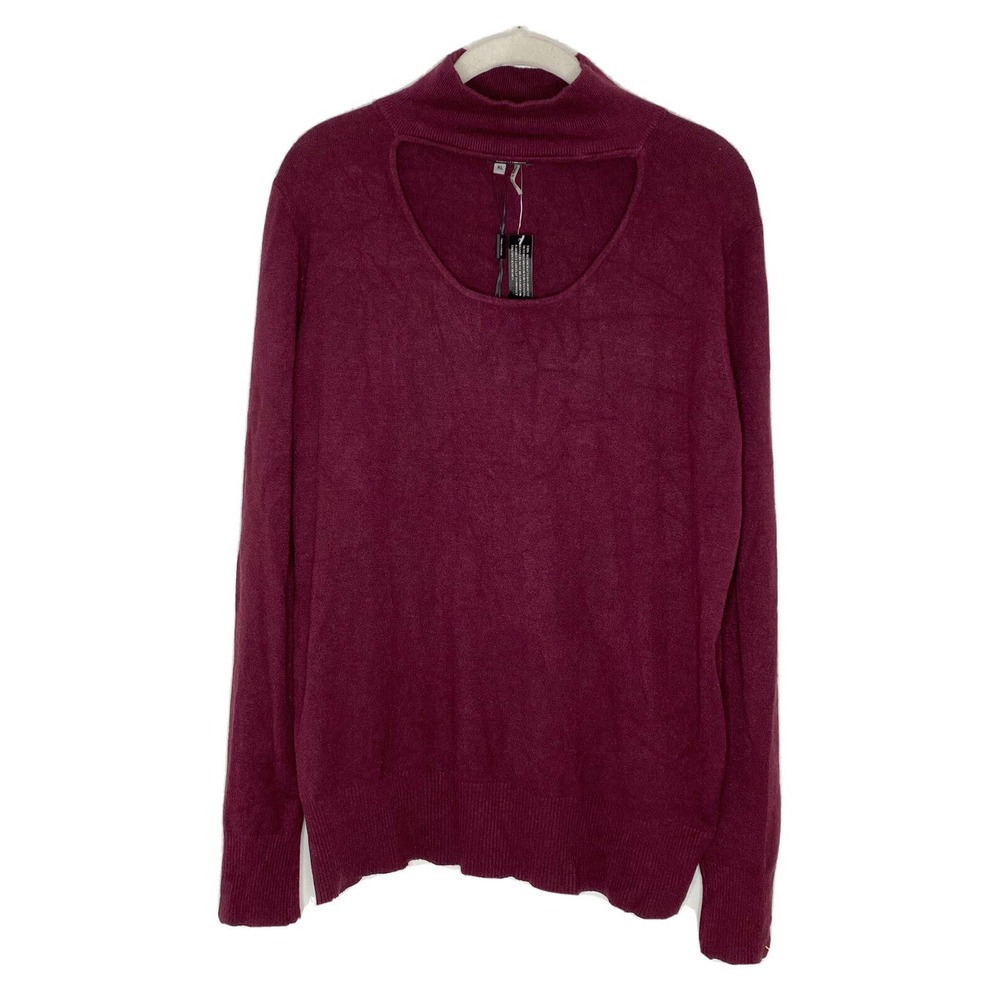 Vila Milano Women Burgundy Pullover Wool Blend Sweater XL Choker V Neck New